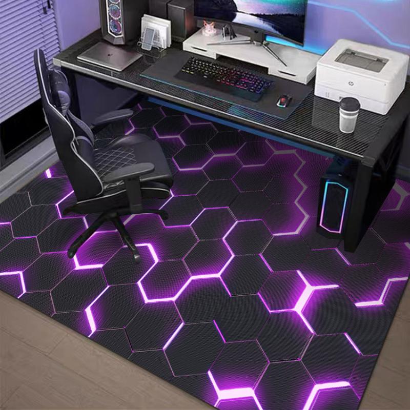 VIKAMA Neon Hexagonal Esports Room Carpet Anti Slip Washable Swivel Chair Floor Mat Wear Resistant and Durable Home Decoration