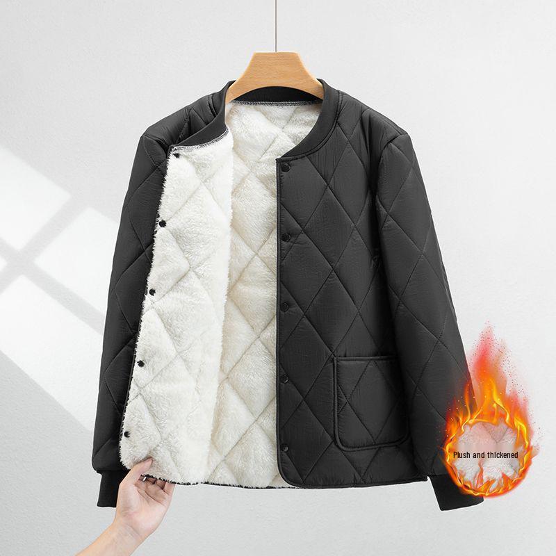 Men's Plus Size Lambswool Cotton Jacket - Autumn Winter Warm, Velvet-Lined, Thick, Short Collar, Loose Fit, Versatile Design