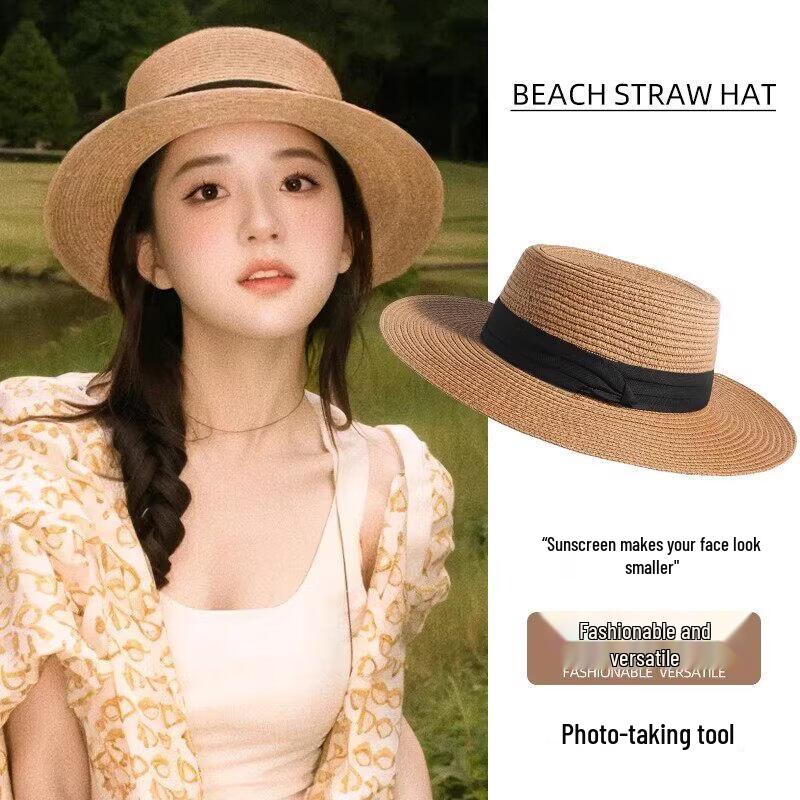 Ousen Women s Flat-Top French Style Straw Sun Hat