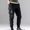 Men Pants Plush Lining Solid Color Elastic Waist Warm Multiple Pockets Cargo Pants for Daily Wear