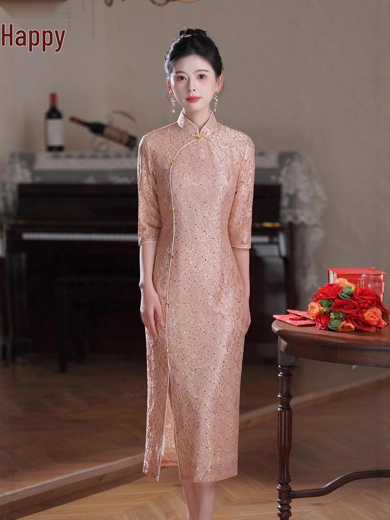 2025 Xi Po Po Elegant Qipao Wedding Dress for Mothers - High-end, Modern, and Versatile for Special Occasions and Daily Wear.