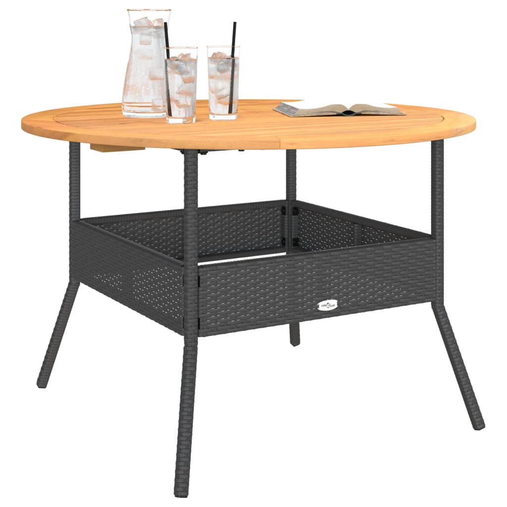 Vidaxl Tavolo da Giardino con Piano in Acacia, Nero, Ø110x71 Cm, Rattan PE