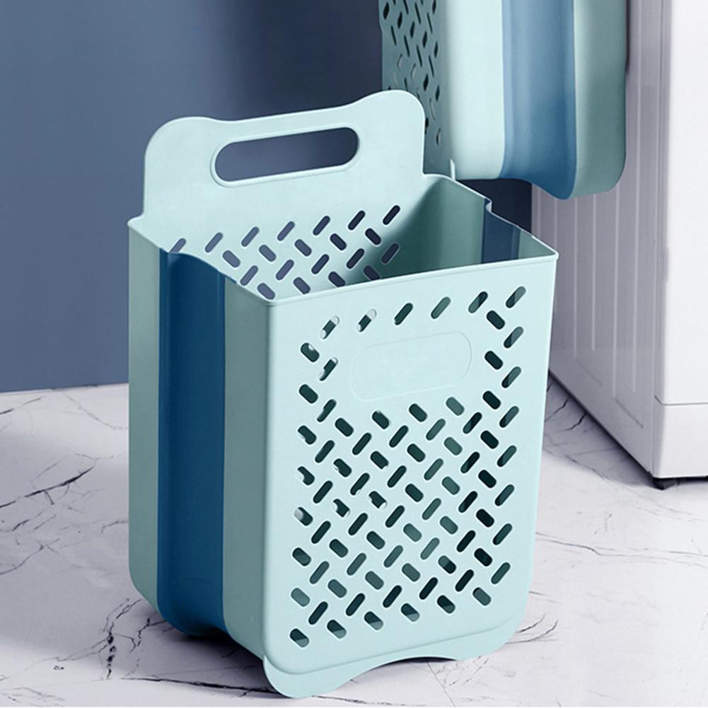 Collapsible Laundry Basket with Carry Handle Portable Punch-Free Clothes Bucket Organizer Wall Mounted for Bedroom and Bathroom