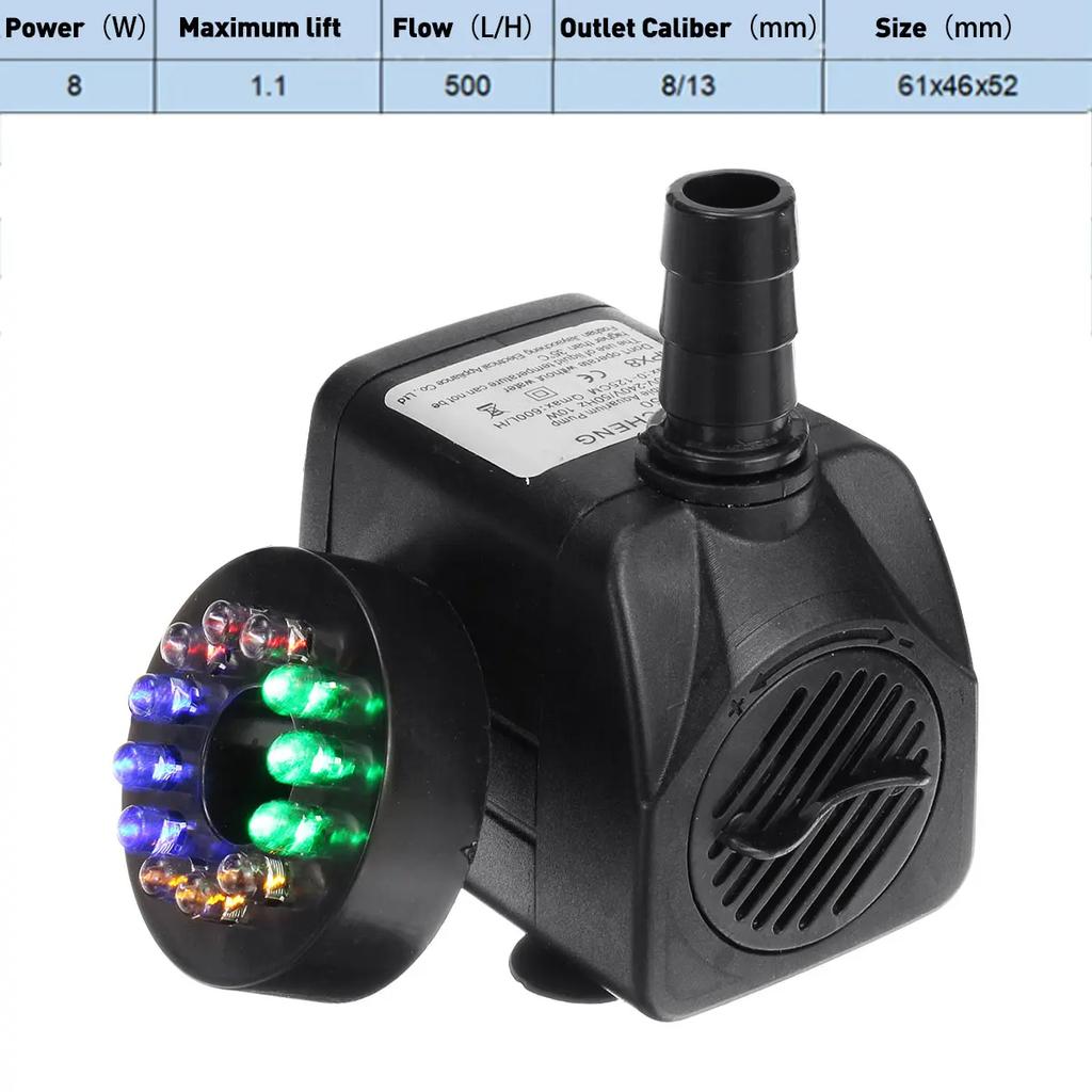 AC 220V 5/8/10/15/25W 1800L/H Portable Mini Brushless Motor Ultra-quiet Submersible Water Pump with Led Light Aquarium Fountains
