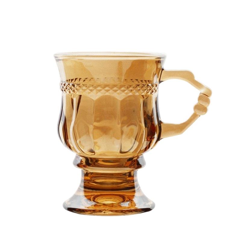 Vintage Embossed Glass Cup Good-looking Girly Heart Water Cups High-Legged Latte Coffee Mug with Handle Afternoon Tea Shot