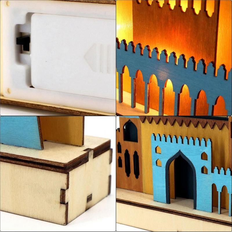 B Wooden Eid Mubarak LED Night Light Muslim Ramadan Decor For Home Islamic Muslim Party Mubarak Decor Party Supplies Durable