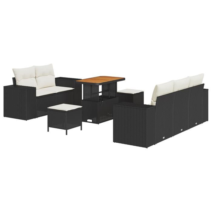 Ensemble de Canapés de Jardin 8 Pièces avec Coussins Noir Poly Rattan Acacia, Ensemble de Salle à Manger de Jardin 3 Pièces 3361950