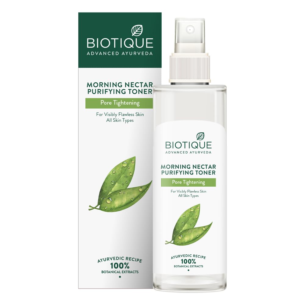 

Biotique Утренний нектар Тоник для сужения пор для безупречной кожи 120 мл | Лепестки розы и Манжишта | Очищающий и Увлажняющий