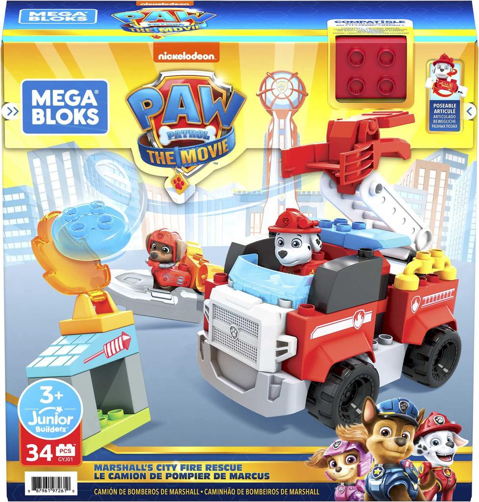 Mattel Mega Bloks Paw Patrol The Movie Marshall Super Fire Truck (Ages 3+) GYJ01 Red