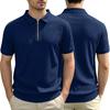 Men S Short Sleeve Half Zip Knit Polo Shirt Casual Stretch Breathable