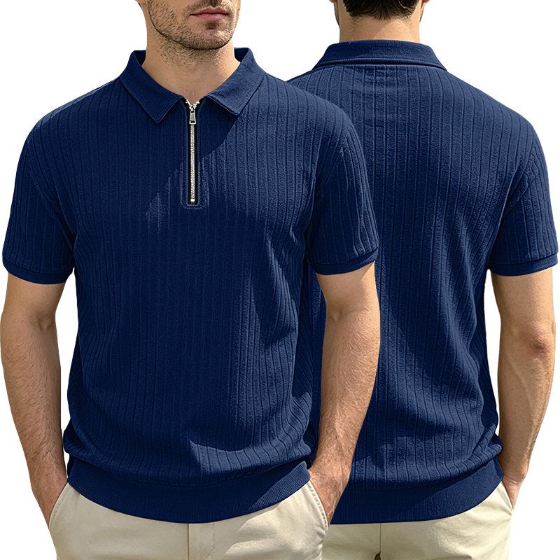 Men S Short Sleeve Half Zip Knit Polo Shirt Casual Stretch Breathable