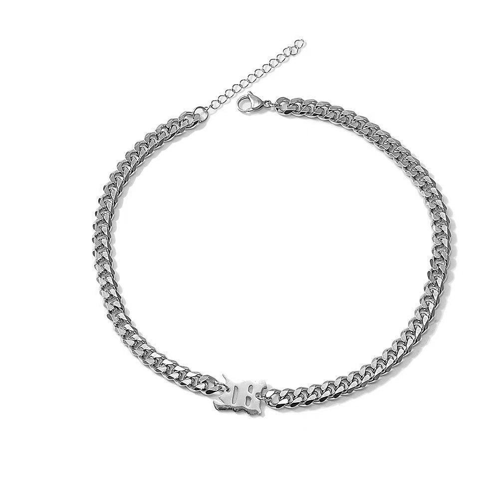 

Letter Titanium Steel Cuban Chain Tide Cool Personality Bouncy Necklace Men s and Women s Collarbone Chain Simple Fashion Accessories Student ins