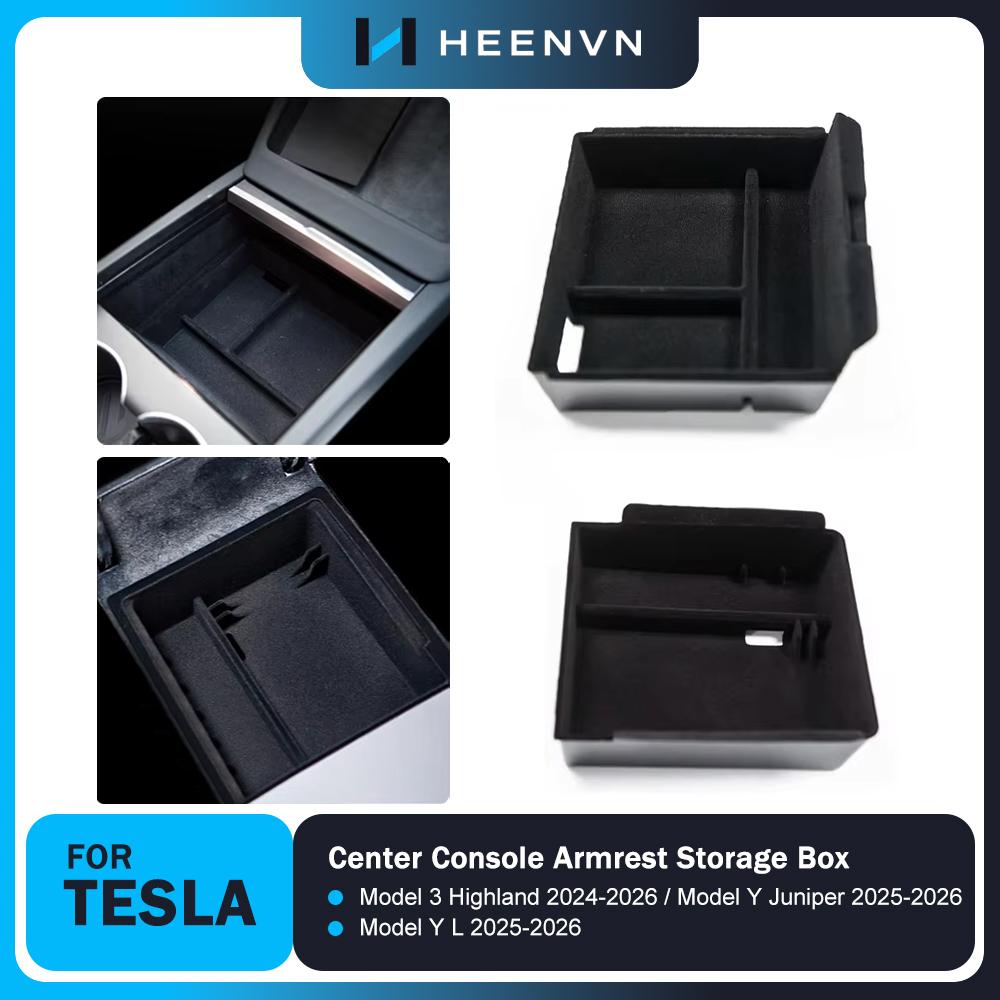 Heenvn Upgrade For Tesla Model 3 Highland Model Y Juniper Model YL 2026 Center Console Armrest Storage Box Organizer ABS Tray