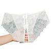 Women Panties Low Waist Open Crotch Bow Decor Thin See-through Lace