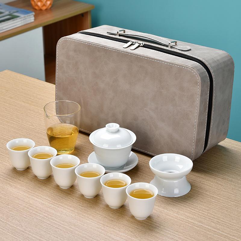 Dehua High-end White Porcelain Kung Fu Tea Set Portable Set Gift Box Business Accompanying Hand Gift