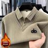 Men's Fleece-Lined Winter Lapel Sweater: Warm and Stylish Two-in-One for Middle-Aged & Older Adults