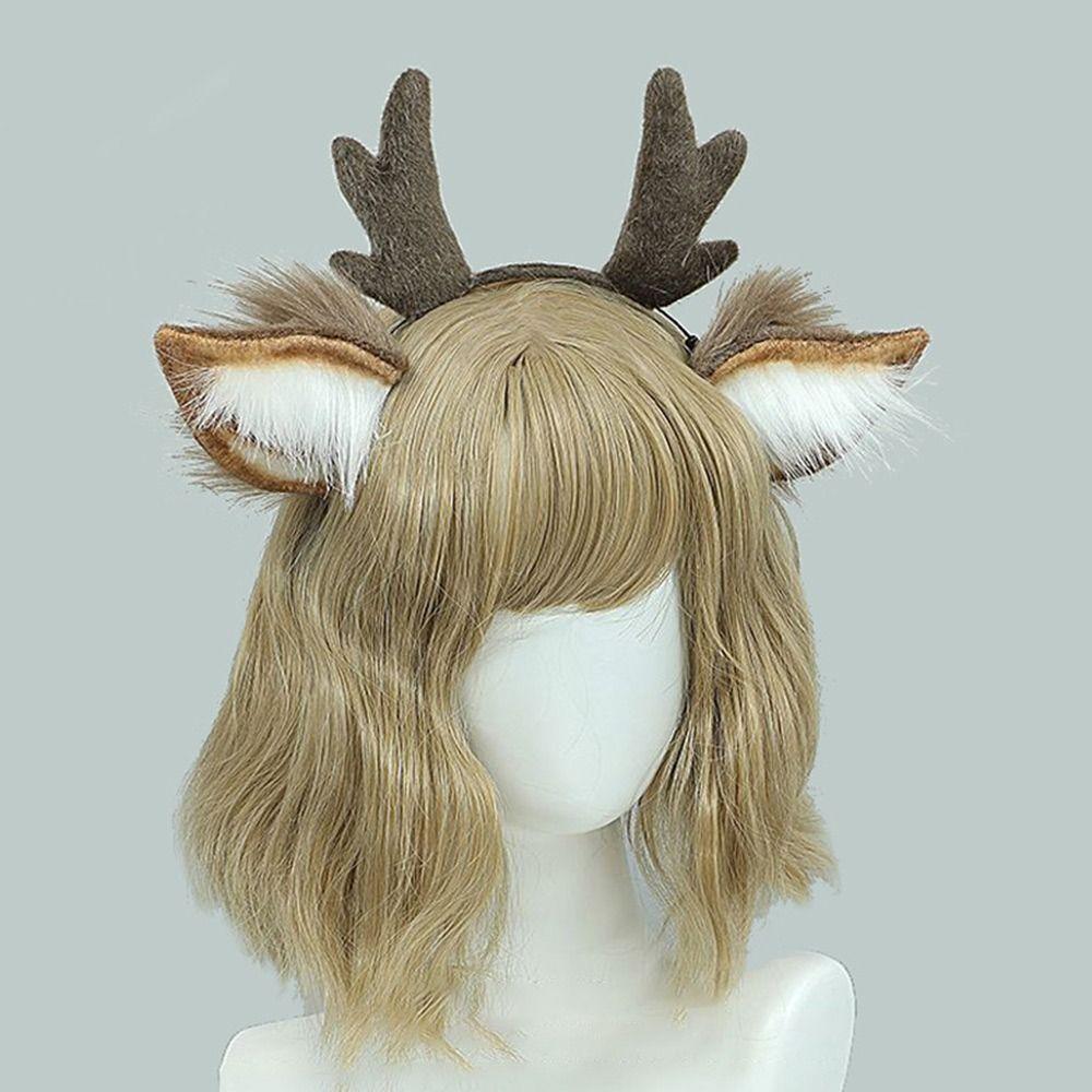 Party Headpiece Reindeer Antler Headband Plush Deer Ears Antler Hair Hoop Head Hoop  for Kids Adult
