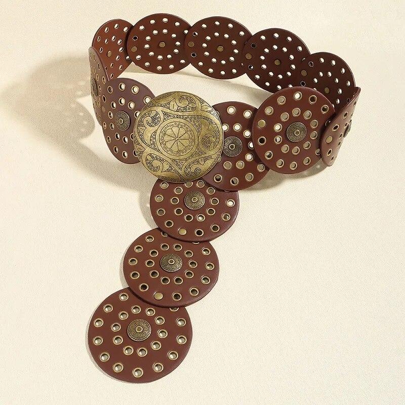 

Женский джинсовый ремень в стиле вестерн, высококачественный металлический полый женский трендовый широкий пояс, винтажные персонализированные круглые ремни DT148 101cm