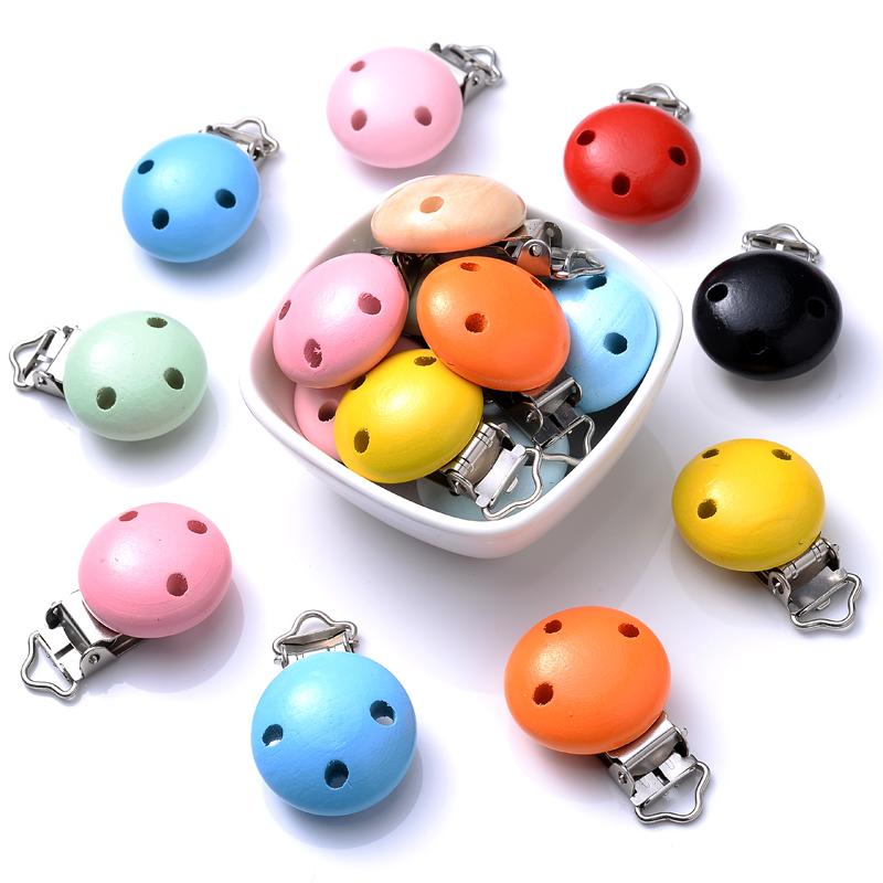 10Pcs 30mm Baby Wooden Pacifier Clips Round Wood Clip for Baby Pacifier Log Nipple Chain Holder Accessories BPA Free