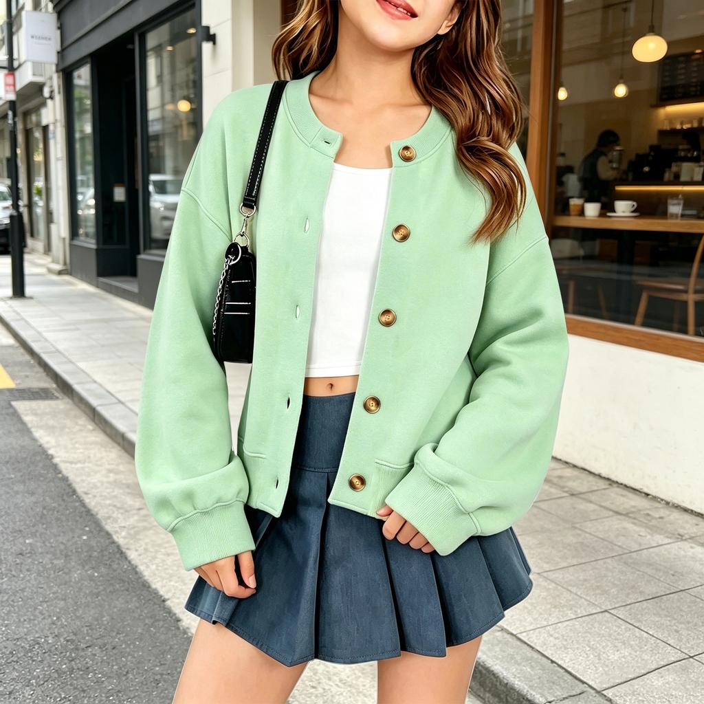 Felpa Cardigan con Bottoni Colorati da Ragazza a Manica Lunga Top Casual