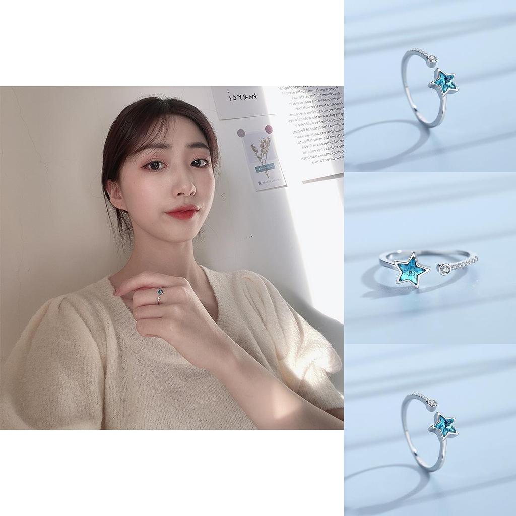 Pure 925 Beautiful Silver Star Ring For Women Featuring Unique Blue Detail