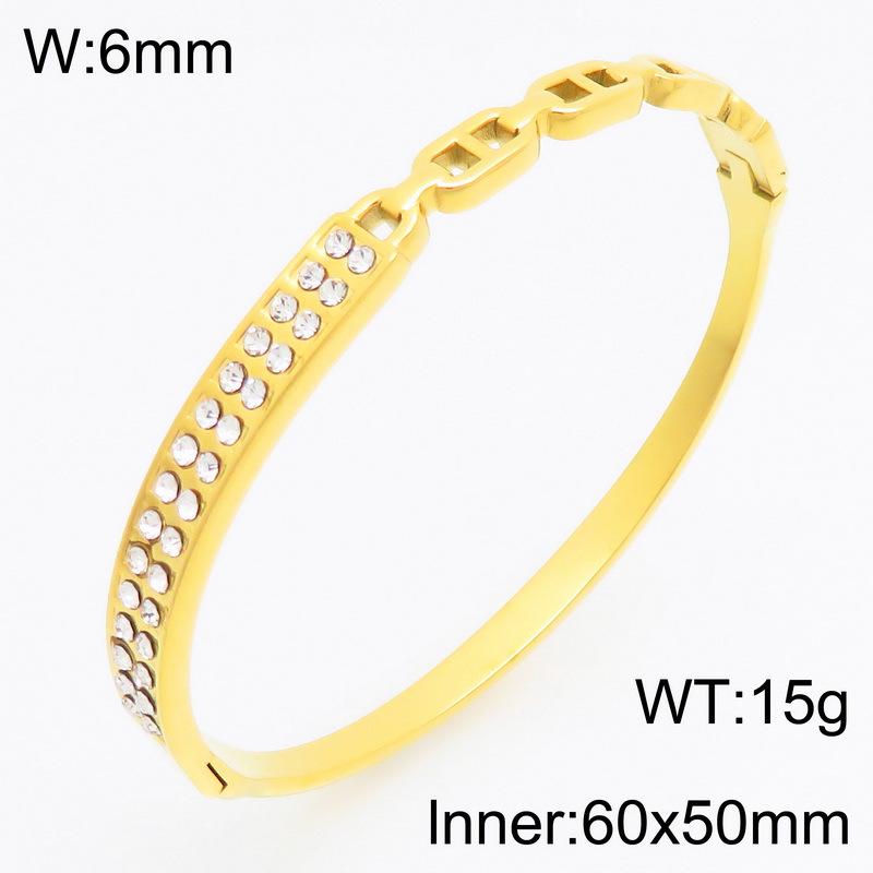 18K Gold-Plated Stainless Steel Square Bracelet with Rhinestones