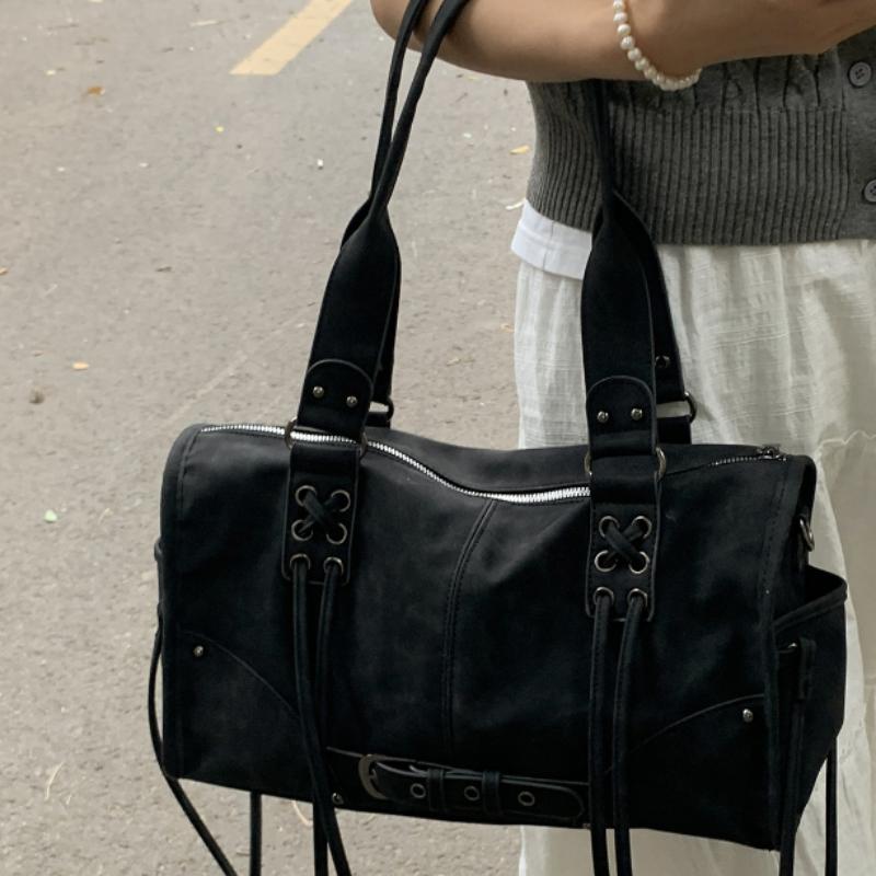 Bolsa de Mão Retrô para Motocicleta Estilosa com Franjas Bolsa Almofada Macia Grande Capacidade Bolsa de Ombro Designer de Nicho Bolsa de Axila