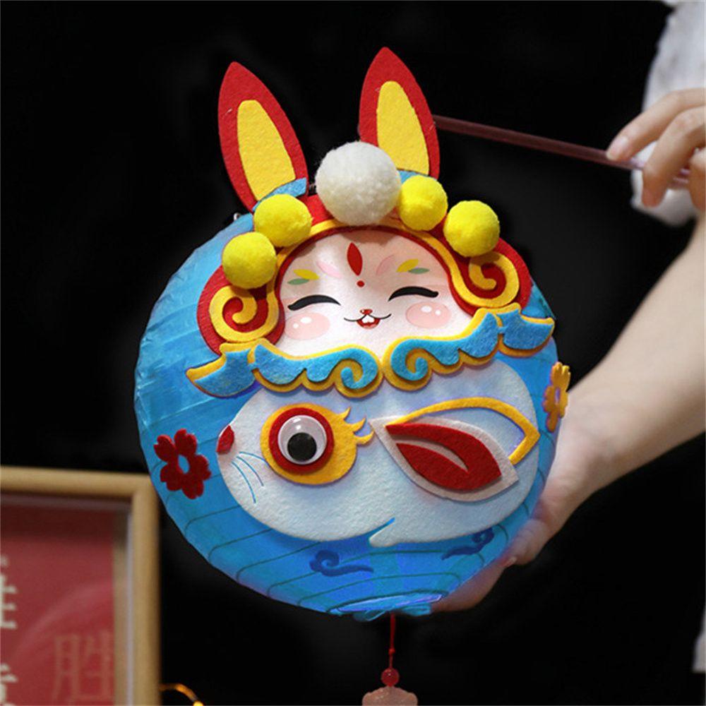 DIY Paper Lantern Handmade Festival Lantern Rabbit Hanging Lamp Mid-Autumn Lantern Rabbit Lantern blue