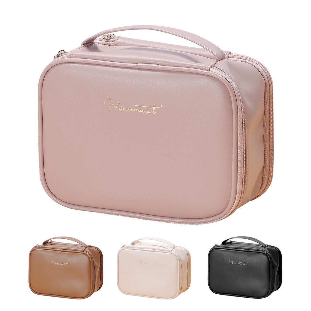 Leather Pu Solid Color Large Capacity Travel Makeup Bag Portable Pouch Wash