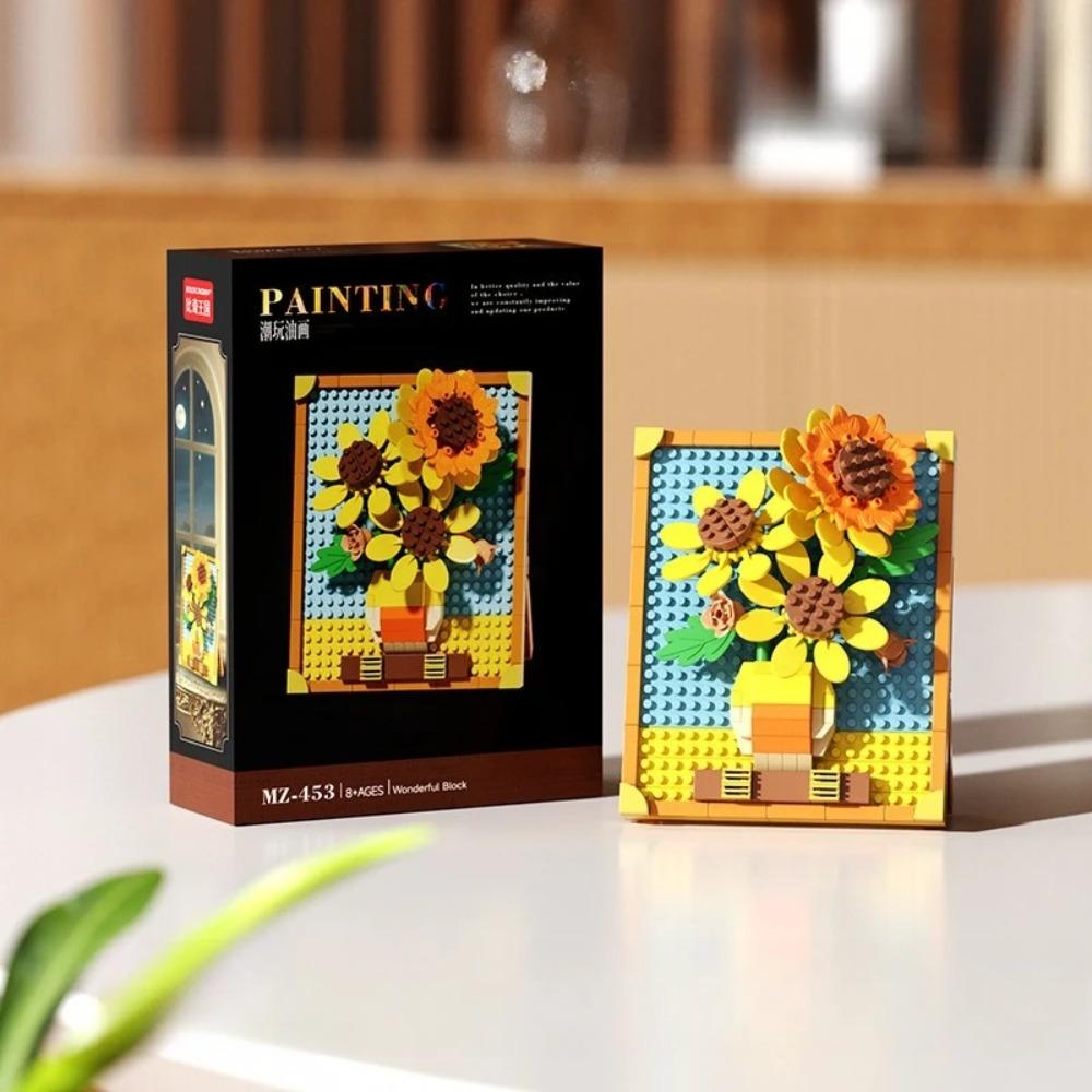 Hot-selling World-famous Painting Assembly Building Blocks Creative Pixel Oil Painting Frame Sunflower Building Block Decoration