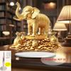 1PCS Auspicious Golden Elephant Faux Leather Acrylic 2D Printed Desktop Decoration for Home And Office Decor