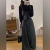 Retro Hong Kong Style Wool Blend Two-Piece: Slim-Fit Layer & Bowknot Overalls, Brightens Skin, High-End Feel, Autumn/Winter 2025 Trend