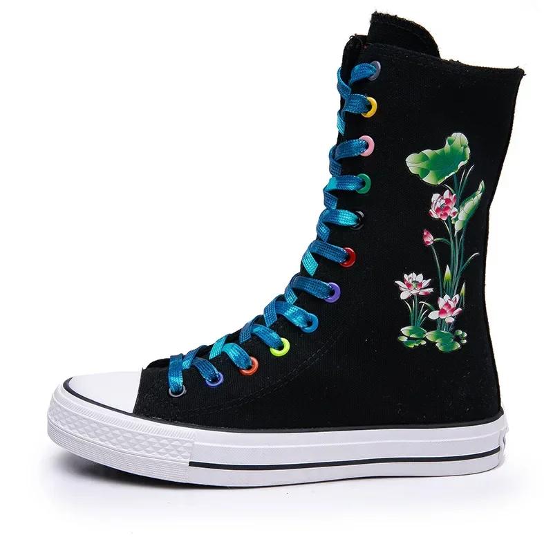 Móda 2024 Nové Jaro Podzim Dámské Boty Plátěné Ležérní Vysoké Boty Kotníkové boty Šněrovací Zip Pohodlné Ploché Boty Tenisky 34-43