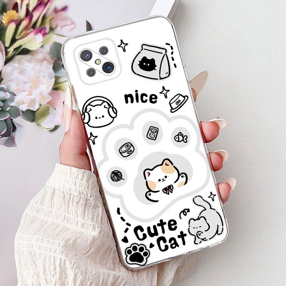 Clear For Oppo Reno 4Z 5G Case Cover CPH2065 Cute Cat Fashion Flowers Painted Soft Back Cover For Oppo Reno4 Z 5G Phone Case