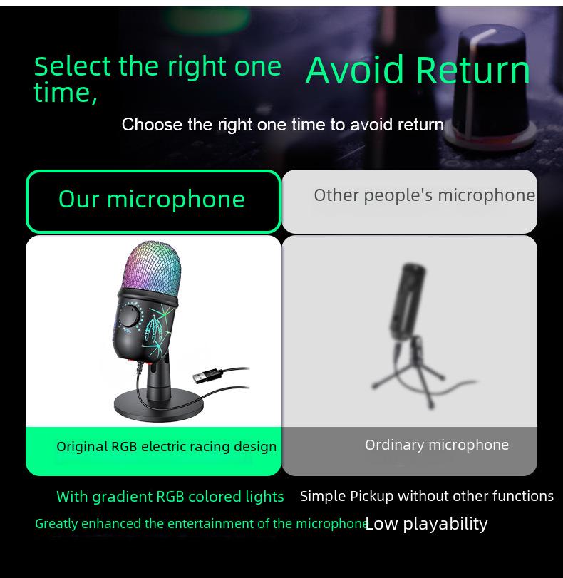 V5 RGB USB Condenser Microphone - Noise Reduction for PC, Mobile, Live Karaoke, and Gaming.