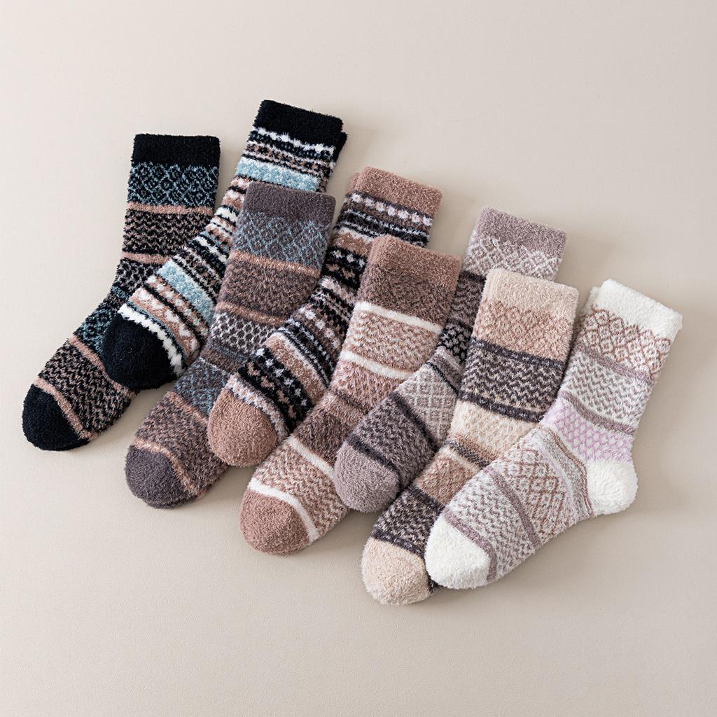 Autumn and Winter Coral Fleece Socks for Women Warm Floor Socks Home Tube Socks Sleep Socks Half Fleece