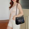 Fashion Rose Print Crossbody Shoulder Bag, Retro Black Leather Sling Purse with Multi-Pocket Design for Woman Shoulder Bags