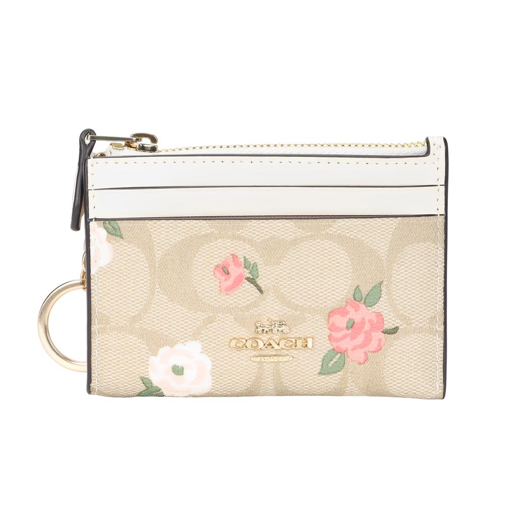 Coach Skinny Id Case 11 Floral Print Logo Canvas Wallet Women Wallet Gold Light-Khaki Multicolor CR972-IMOTV