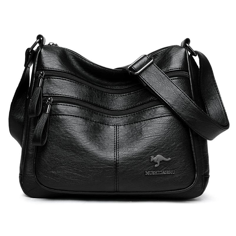 DC-HOME-3 Kangoeroe Zacht Leer Crossbody Tassen voor Vrouwen Vintage Multi-vak Schoudertassen Designer Dames Casual Messenger Handtas zwart