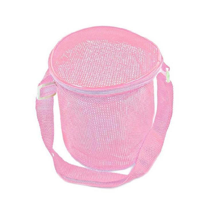 Reusable Kids Beach Play Shoulder Bag Zippered Mesh Storage Bag with Adjustable Strap For Seashells Hunting Sand Game