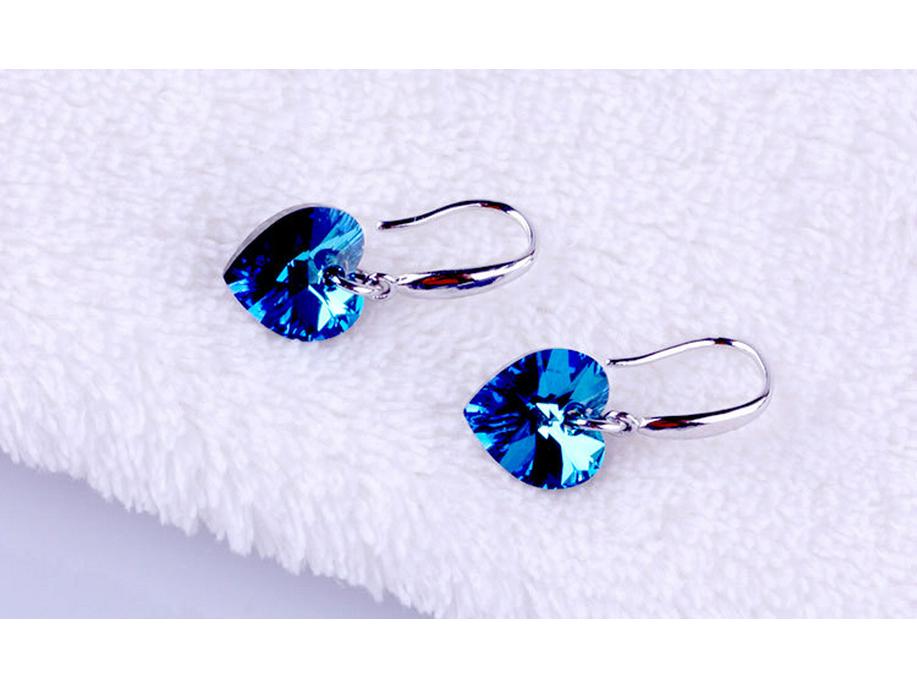 Korean Ocean Heart Blue Crystal S925 Silver Women's Earrings