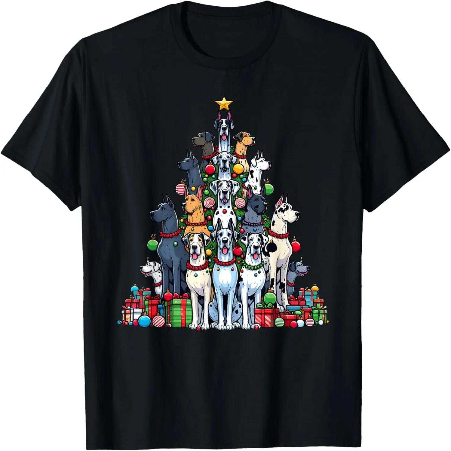 Cute Great Dane Christmas Tree Dog Womens Mens Kids Funny T-Shirt S