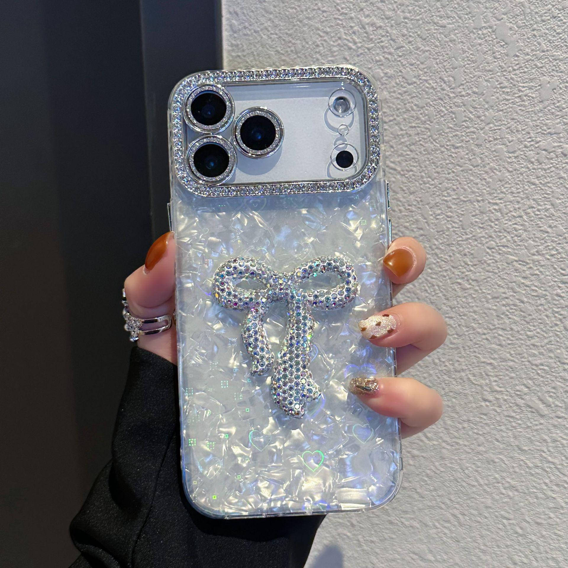 

Porous Shell Pattern Phone Case for iPhone 11/13, Apple 17 Pro Max, 12/15 Pro with Bow Design iPhone 15 Plus