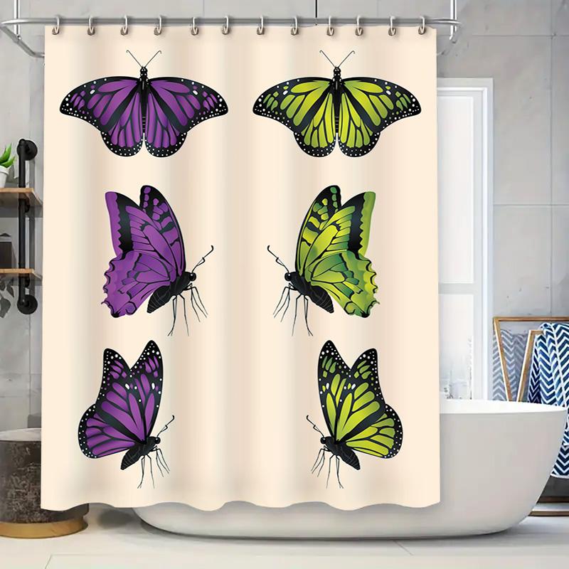 

Bright Butterfly Shower Curtain Setlavender Green Pink Yellow Floral Design Waterproof Decor For Bathroom Walls Size 69 X 70 (Lx W60H190(CM)-1 Pcs