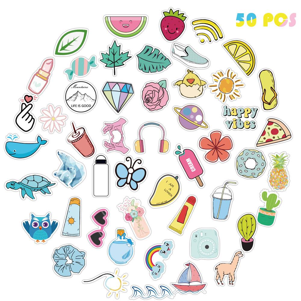 

50 INS Style Yellow Pink Blue Small Fresh Graffiti Stickers Suitcase Laptop Waterproof Wear-resistant 4-6cm