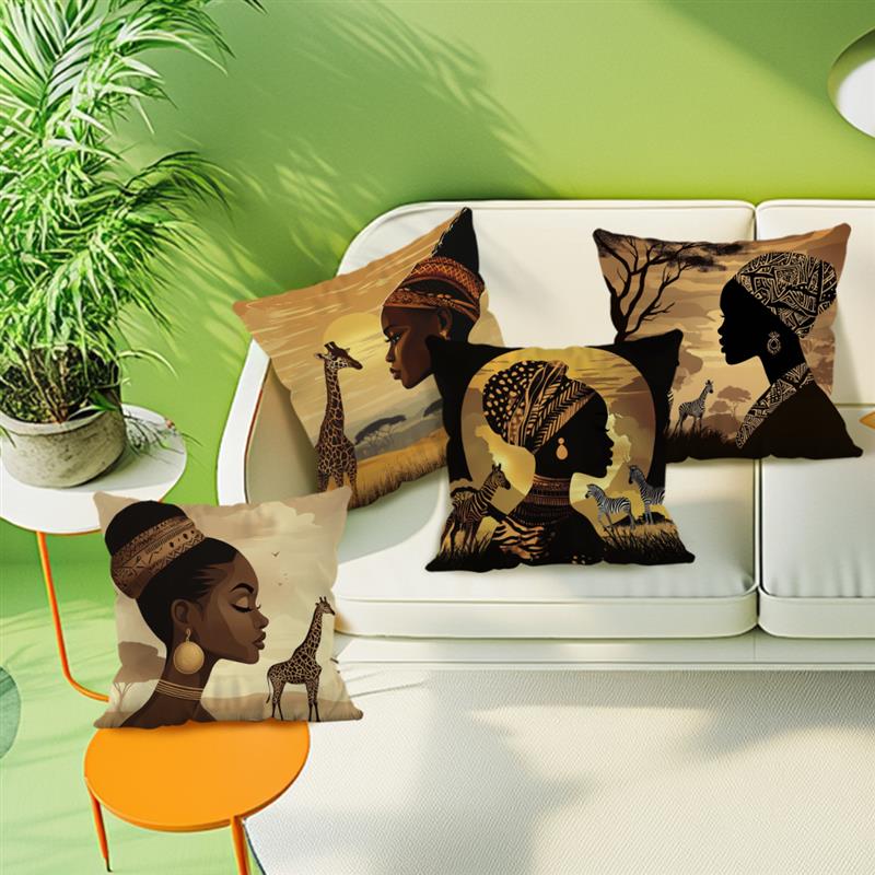 African Women And Animals Painting Pillowcase Throw Pillow Cover Vintage Cushion Covers Home Living Room Sofa Couch Seat Decor