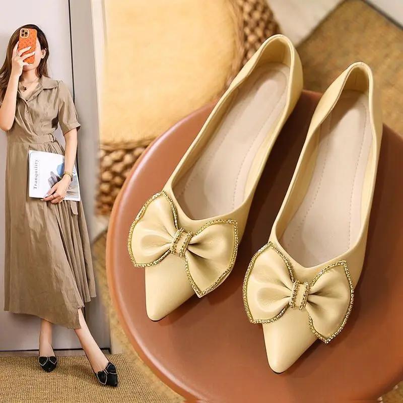 

Fashion Pointed Toe With Bow Office Women s Flat Shoes Heel On Promotion Korean Style Popular Vacation Social Slip Young Ladies Footwear 40
