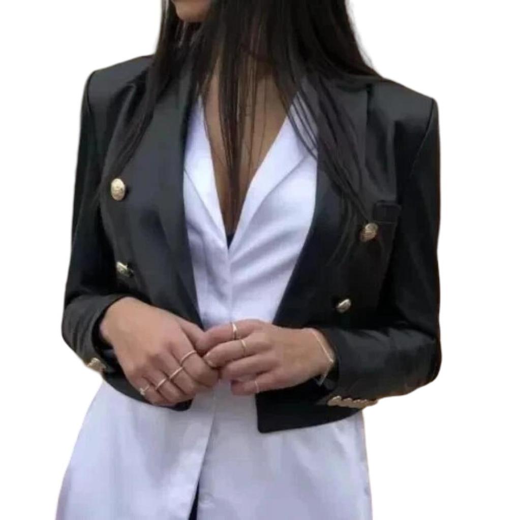 Blazer Handmade  Lambskin Pure Soft Leather Formal Women's Black Cropped Genuine