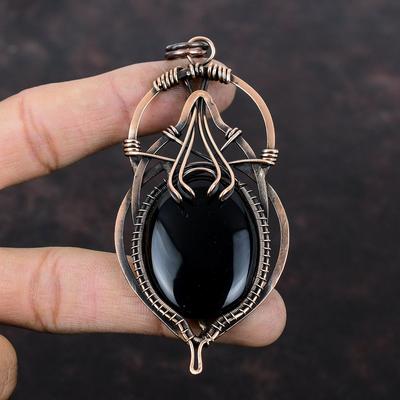 Black Onyx Pendant Copper Wire Wrapped Pendant Antique Copper Jewelry Handmade Brand New Pendant Wire Wrap Jewelry Gemstone Pendant For Gift