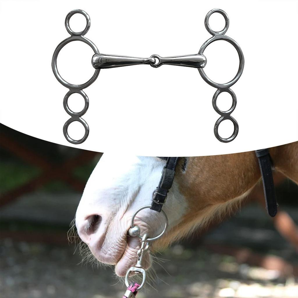 Stainless Steel Gag Bit Horse Bit Jointed Mouth 3 Rings Continental Gag Bit Loose Rings Horse Equipment Easy to Use